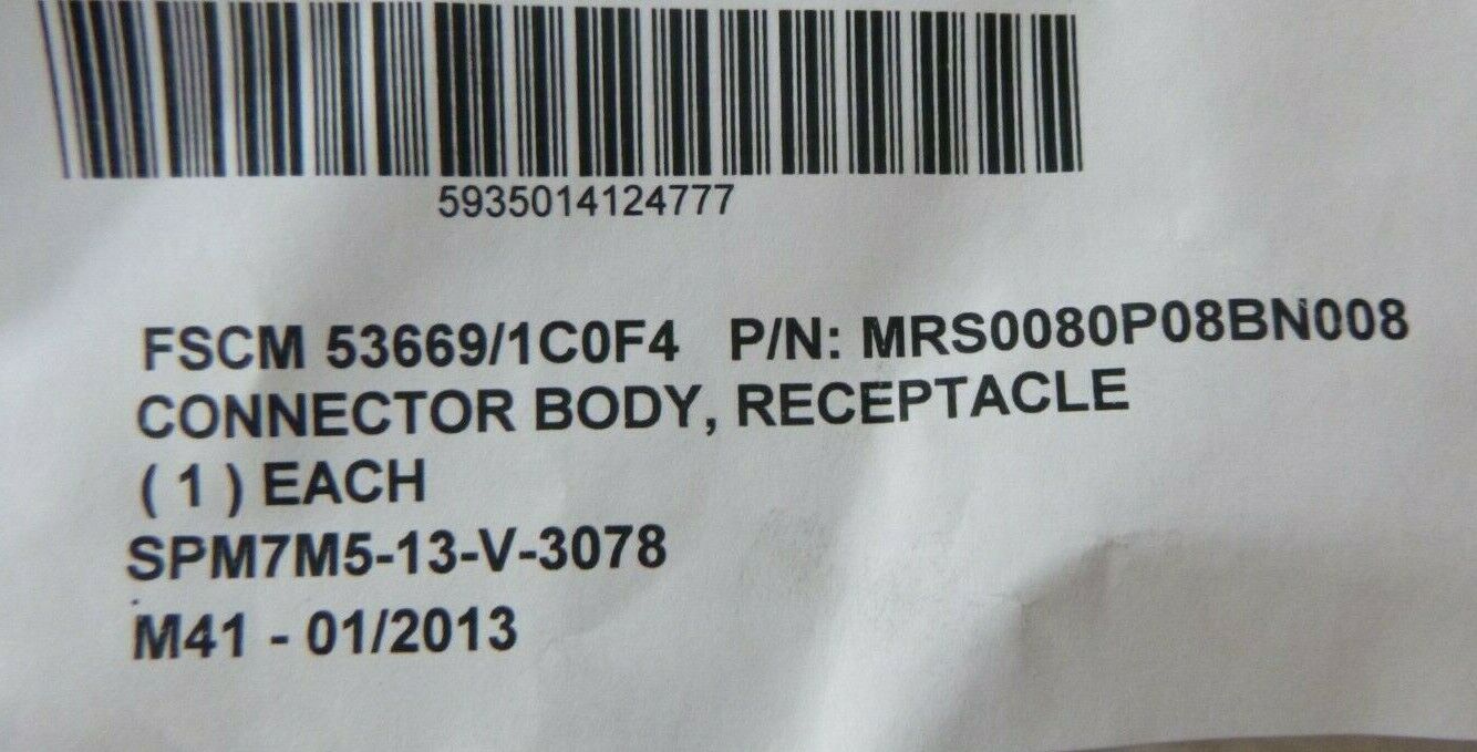 HUGHES MRS0080P08BN008 RECEPTACLE CONNECTOR BODY , 5935-01-412-4777 | Electrical MRO Replacement Parts &amp; Components and Commercial Electrical Supplies Company