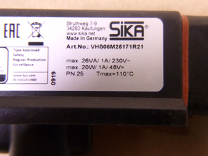 SIKA VHS06M25171R21 PADDLE FLOW SWITCH, 1/2" NPT, 230VAC/48VDC, NO/NC, BRASS