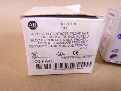 Allen Bradley 100-FA40 Auxiliary Contact Front Mount, 4 NO Contacts | Electrical MRO Replacement Parts &amp; Components and Commercial Electrical Supplies Company