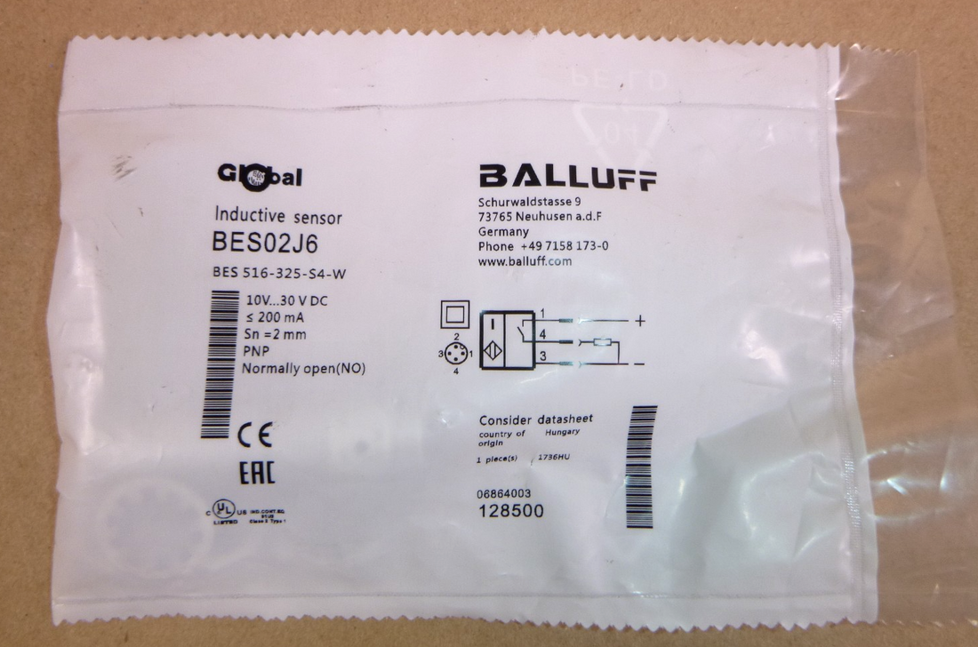 BES02J6 Balluff Inductive Sensor, 2 mm Range, M12 Flush, PNP-NO, 10-30 VDC | Electrical MRO Replacement Parts &amp; Components and Commercial Electrical Supplies Company