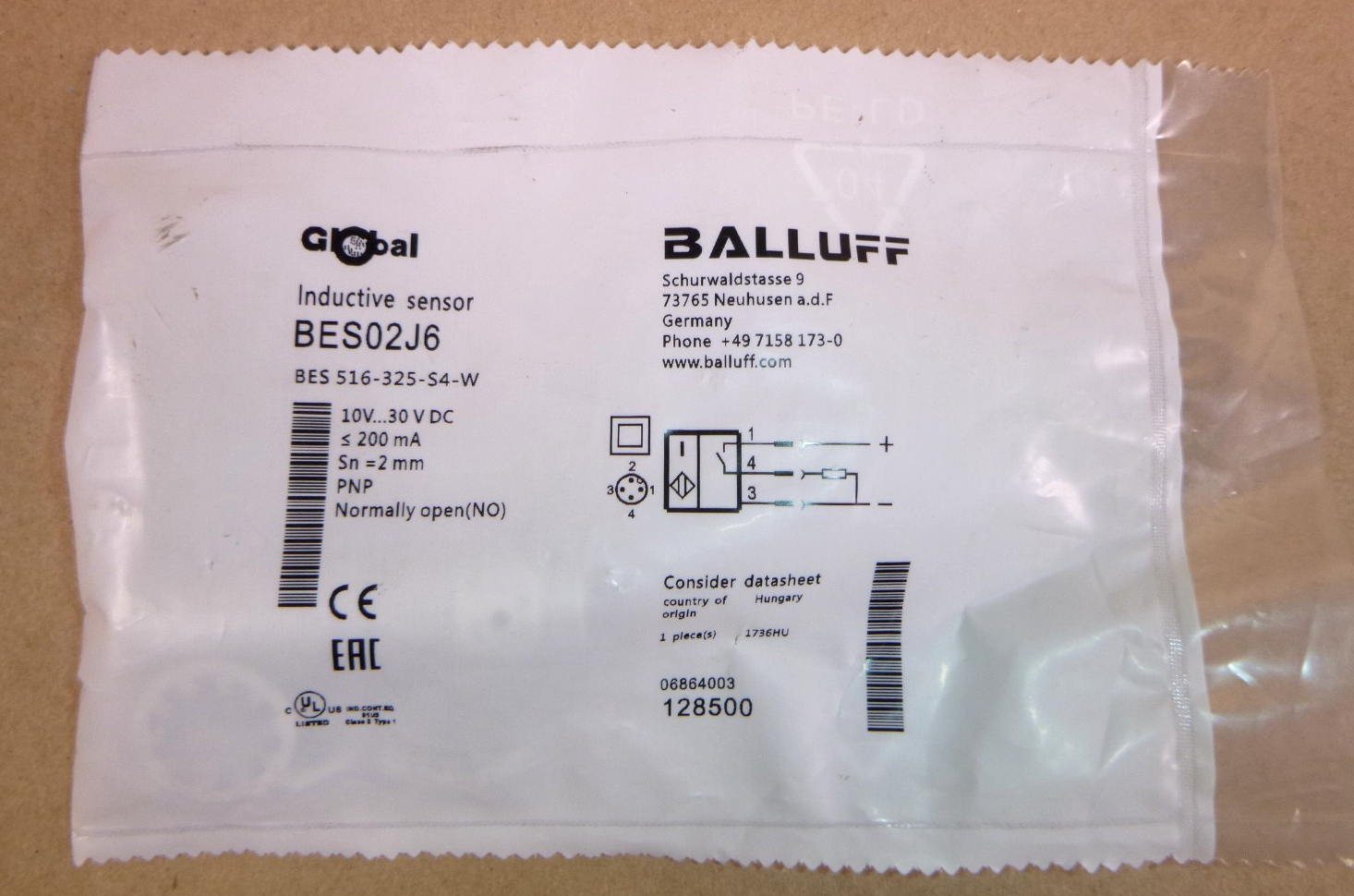 BES02J6 Balluff Inductive Sensor, 2 mm Range, M12 Flush, PNP-NO, 10-30 VDC | Electrical MRO Replacement Parts &amp; Components and Commercial Electrical Supplies Company