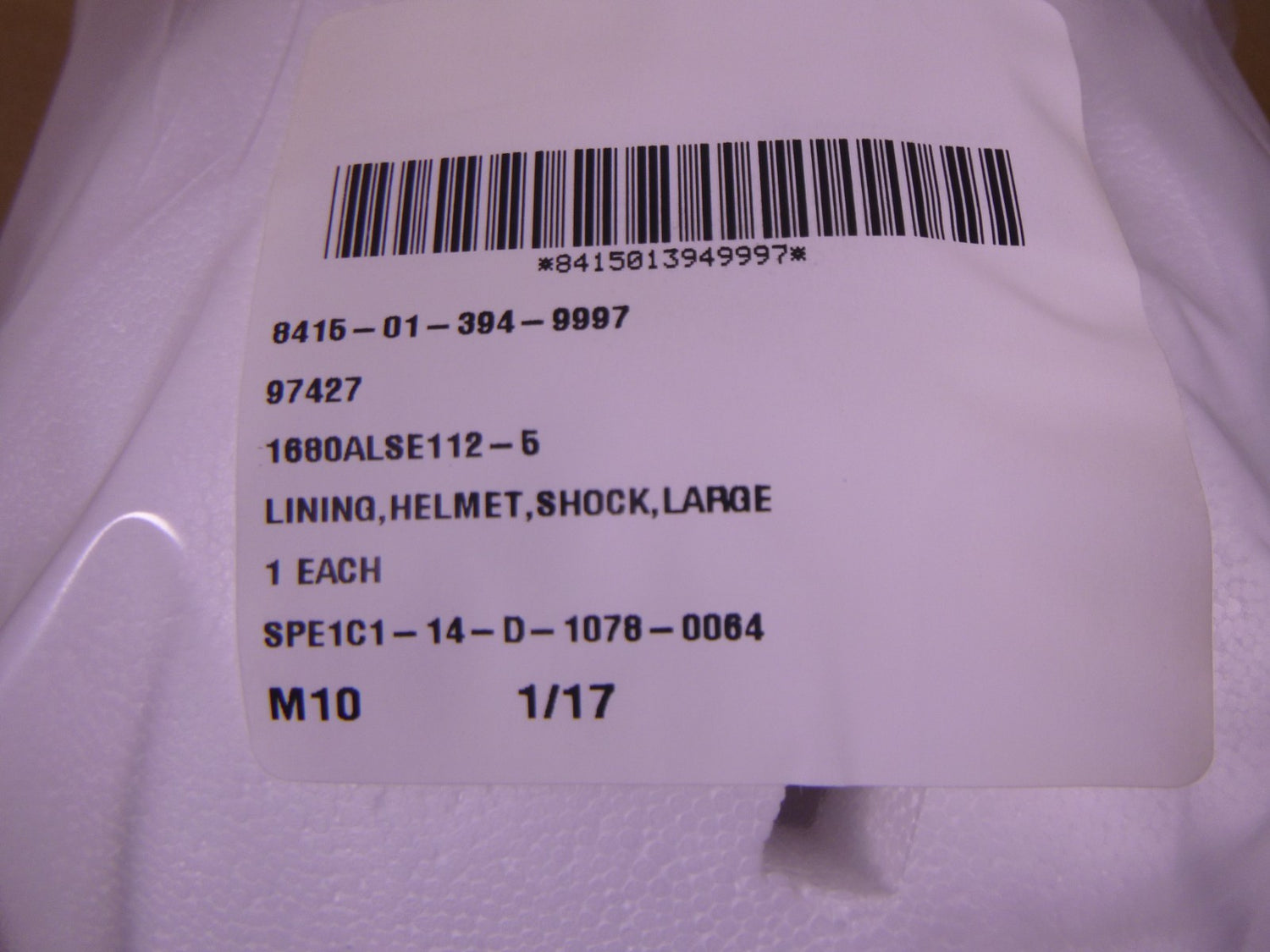 Gentex 89D7812-5 Shock Energy Absorbing Liner For HGU-56/P Pilot Helmet ,Large L | Industrial MRO Replacement Parts, Manufacturing Machine Parts &amp; Components, Heavy Equipment Parts Supplier