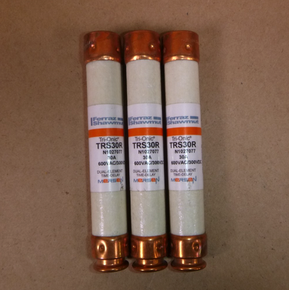 3x Mersen Ferraz Shawmut TRS30R Tri-Onic Time Delay Fuses 30a 600v Class RK5