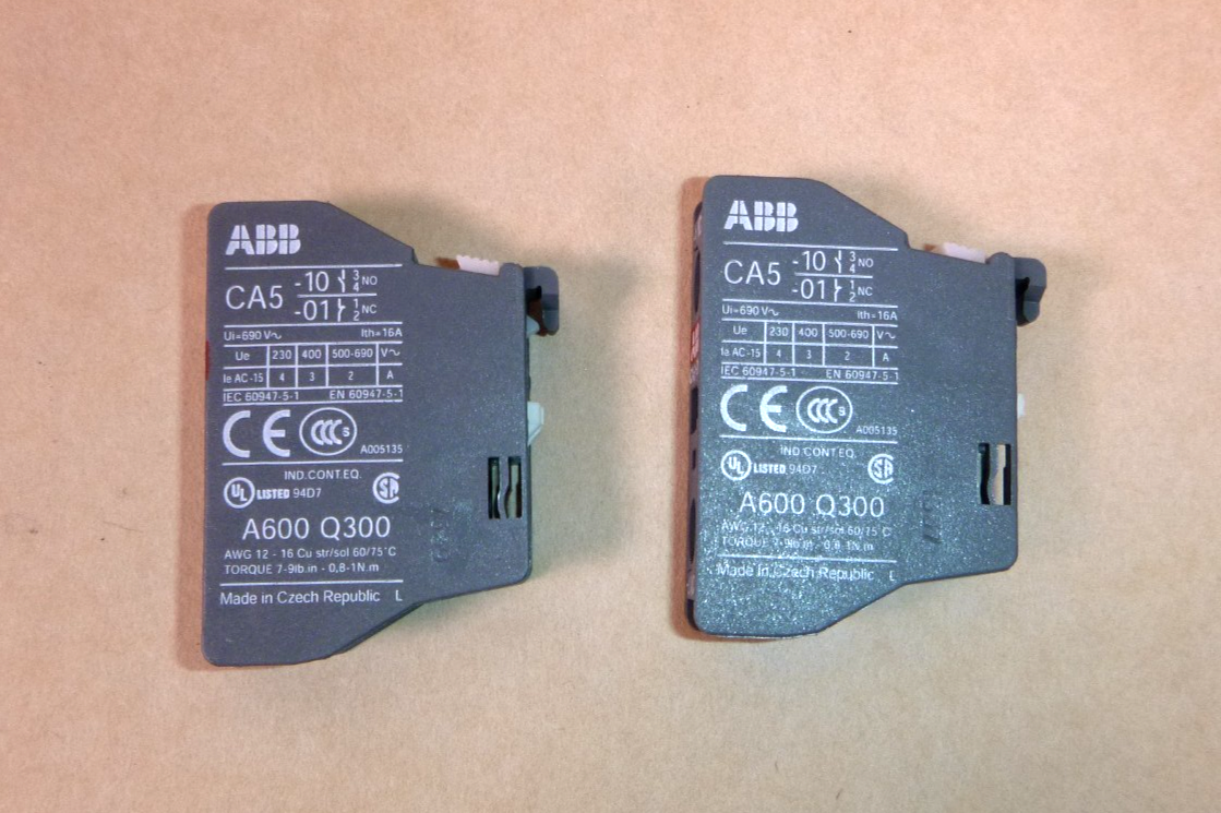 (Lot of 2) ABB CA5-01 Auxiliary Contacts Front Mount Blocks, Screw Clamp, 1NC | Electrical MRO Replacement Parts &amp; Components and Commercial Electrical Supplies Company