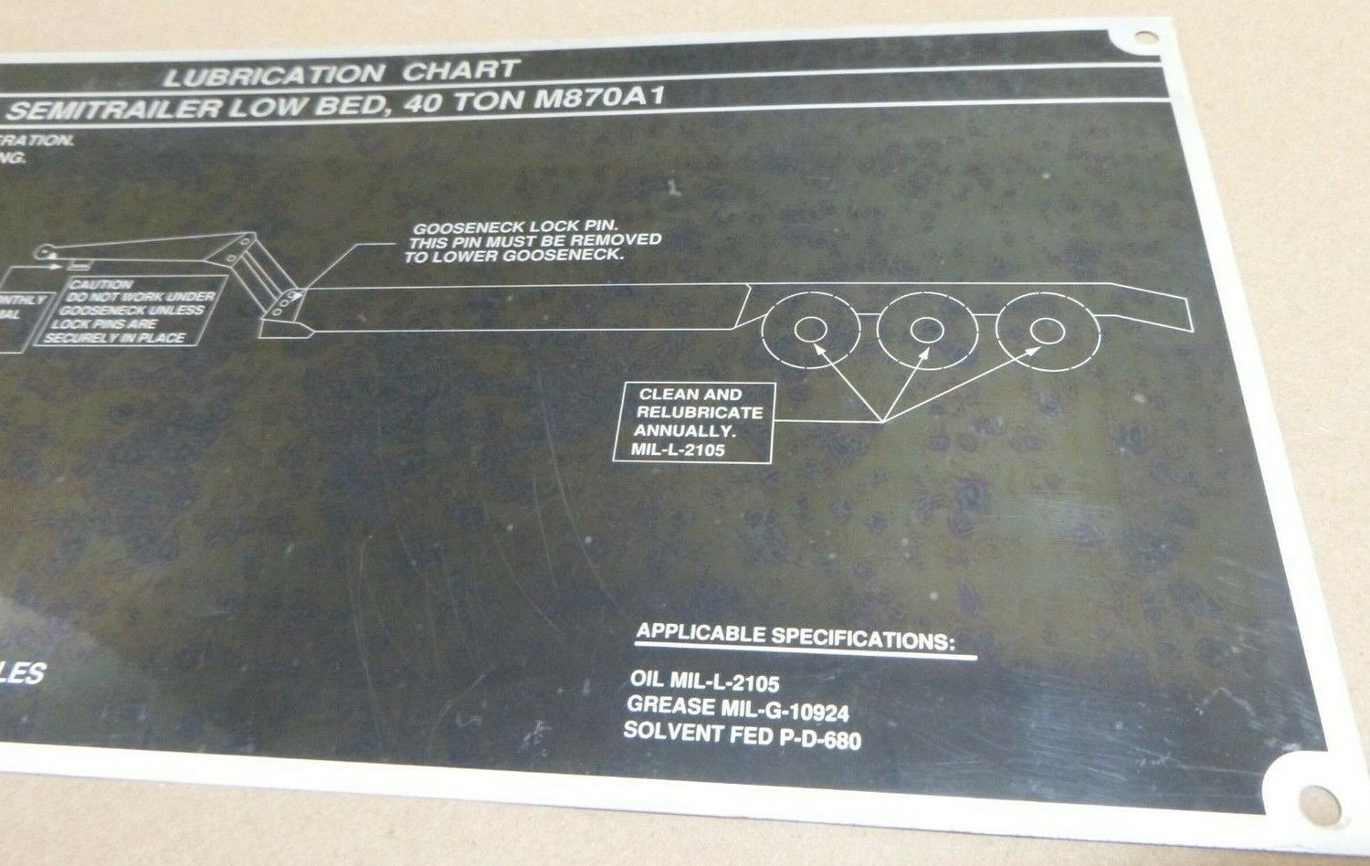 40 TON M870A1 SEMITRAILER LOW BED LUBCRICATION CHART INSTRUCTION PLATE 13.5X6.25 | Replacement Truck Parts, Trailer Accessories, Automobile Supplies, Car Parts &amp; Accessories