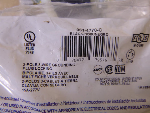 (Lot of 6) Leviton 4770-C NEMA L7-15R 15 Amp 277 Volt Locking Plug - Black