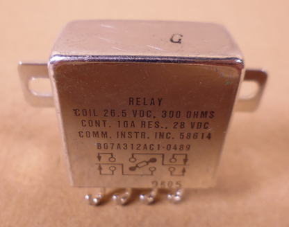 Comm. Instr. B07A312AC1-0489 Relay 10 AMP 28VDC , 26.5VDC 300 Ohm Coil | Electrical MRO Replacement Parts &amp; Components and Commercial Electrical Supplies Company