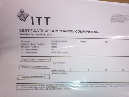 1" ITT Pneumatic Actuator 90psi B209 Part Number 1-N-PN-B209 | Electrical MRO Replacement Parts &amp; Components and Commercial Electrical Supplies Company