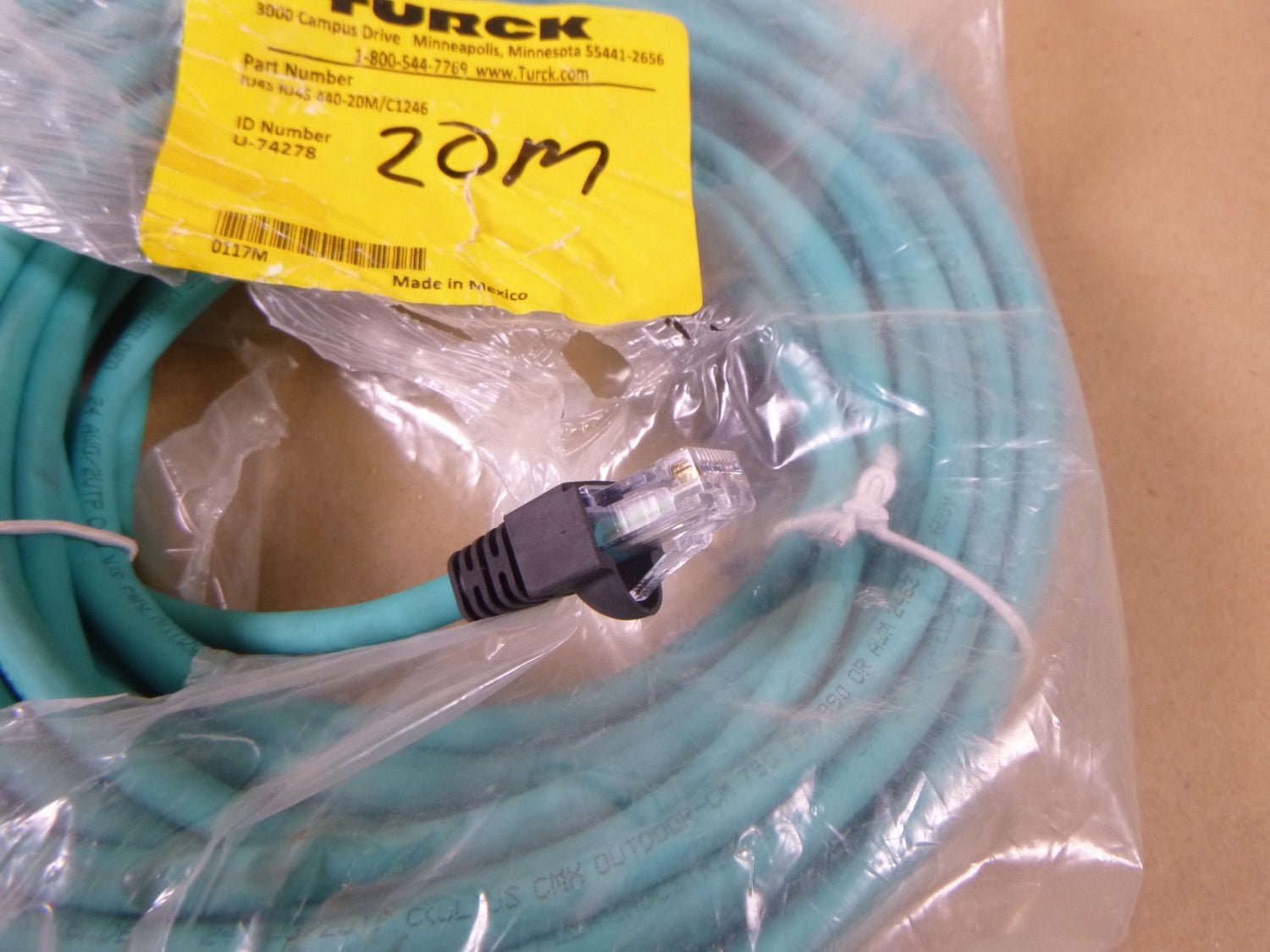 Turck RJ45 RJ45 440-20M/C1246 Ethernet Cable Assembly U-74278 , 20M | Electrical MRO Replacement Parts &amp; Components and Commercial Electrical Supplies Company