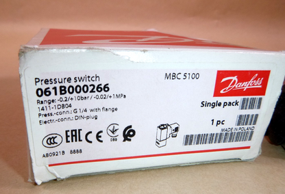 Danfoss MBC 5100 Pressure Switch With Flange 061B000266 -0.2 to 10 bar | Industrial MRO Replacement Parts, Manufacturing Machine Parts &amp; Components, Heavy Equipment Parts Supplier