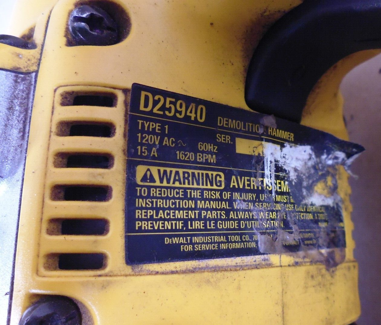 Dewalt D25940 Demolition Breaker Hammer 1620BPM 15A 120VAC w/ Case | Industrial MRO Tools and Replacement Industrial Equipment Components