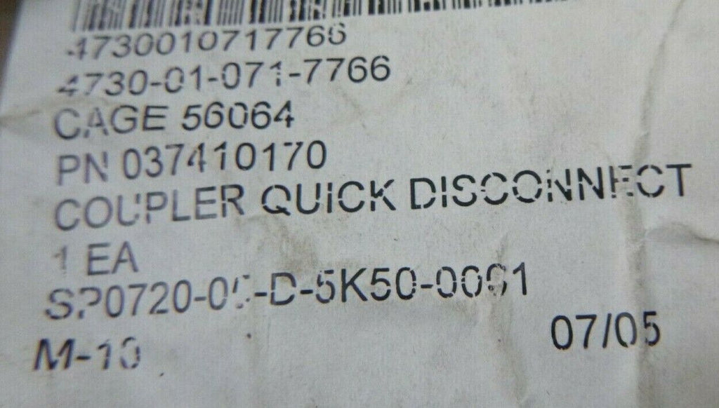 STEELMASTER 037410170 F-4 SUPPORT QUICK DISCONNECT COUPLER , 4730-01-071-7766 | Industrial MRO Replacement Parts, Manufacturing Machine Parts & Components, Heavy Equipment Parts Supplier