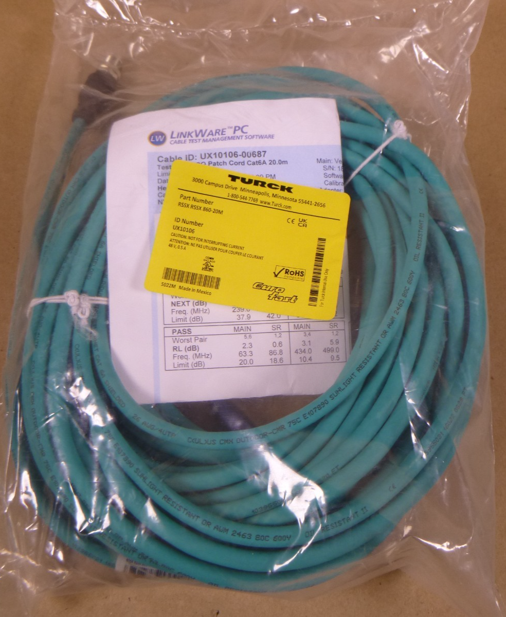 TURCK RSSX RSSX 860-20M Industrial Ethernet Cable 20M 8-Pin Euro Fast, UX10106 | Electrical MRO Replacement Parts &amp; Components and Commercial Electrical Supplies Company