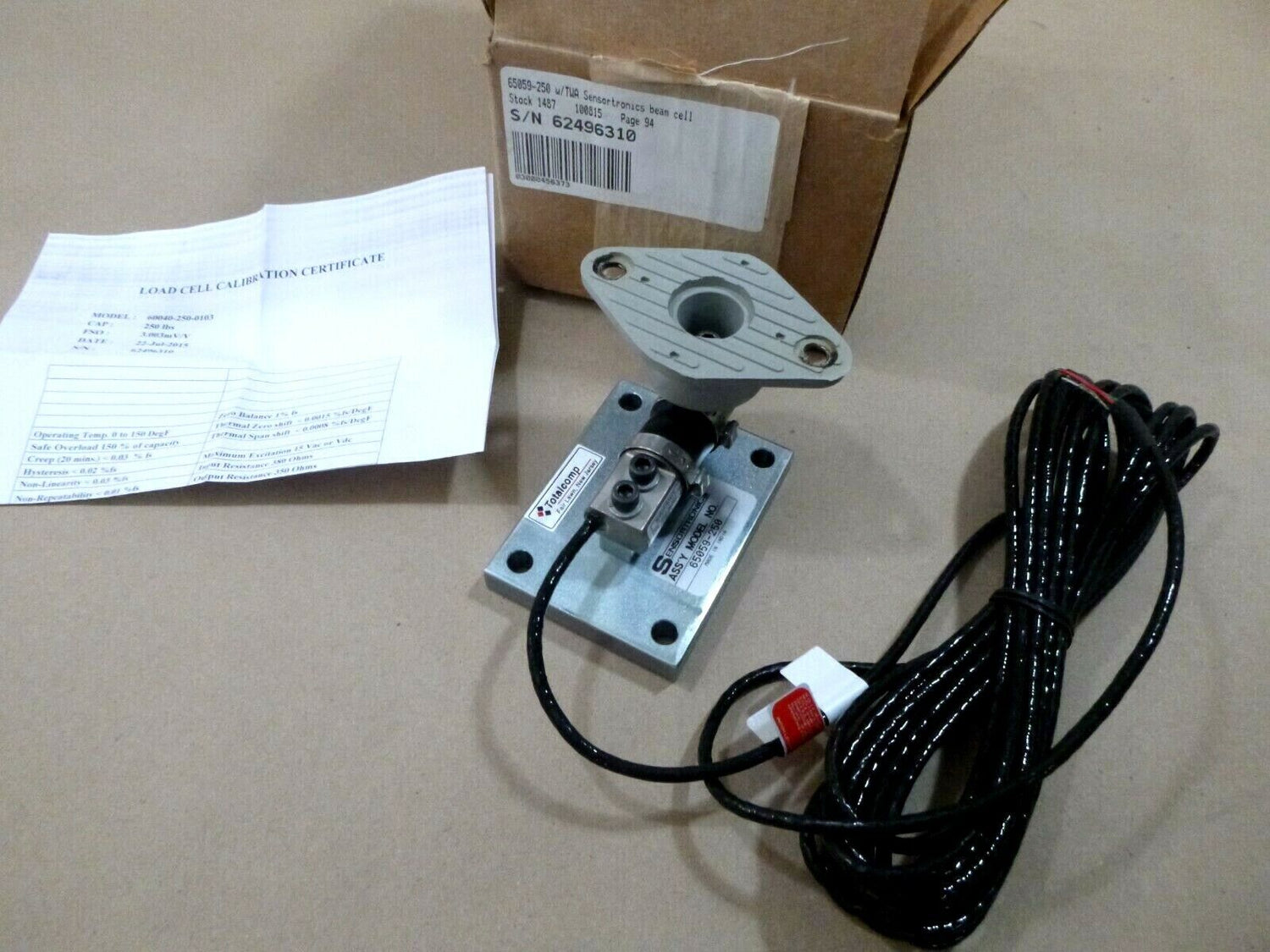 65059-250 TWA Sensortronics 250 Lbs. Beam Load Cell 3.003mV/V | Industrial MRO Replacement Parts, Manufacturing Machine Parts &amp; Components, Heavy Equipment Parts Supplier
