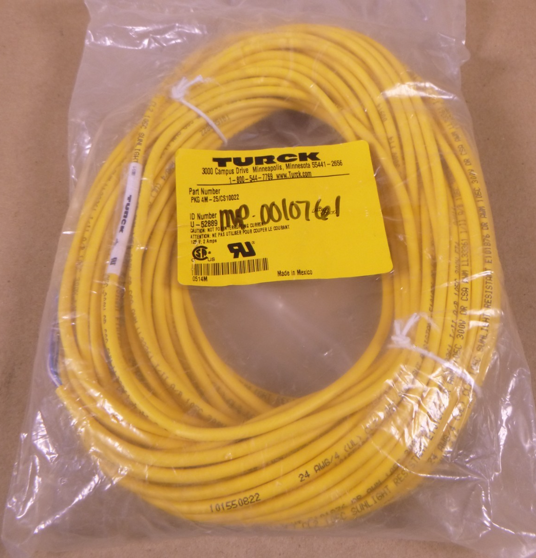 PKG 4M-25/CS10022 Turck Cable Cordset, 125V, 4A, 4 Pin, 25M, U-52889 | Electrical MRO Replacement Parts &amp; Components and Commercial Electrical Supplies Company