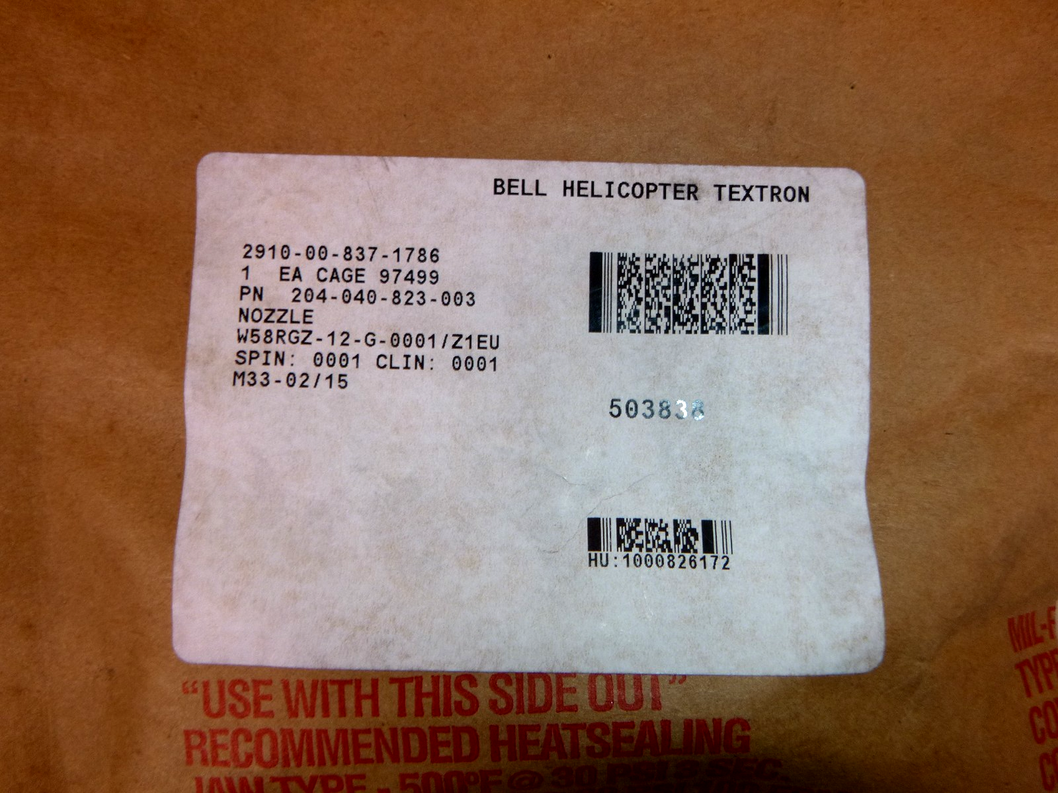 USGI Return Nozzle Valve 204-040-823-3, 2910-00-837-1786 (Lot of 6 Pcs)