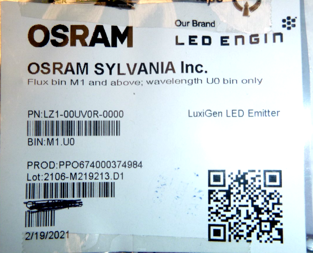 LZ1-00UV0R-0000 Ultraviolet Emitter 365nm 3.8V 1A 1100mW/sr @ 700mA 64° Die | Electrical MRO Replacement Parts &amp; Components and Commercial Electrical Supplies Company