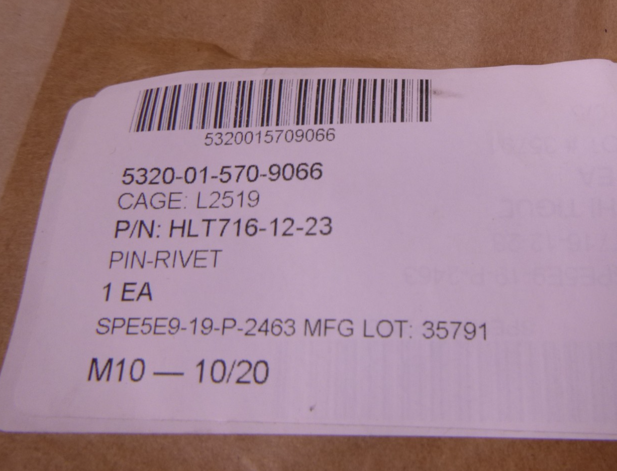 HLT716-12-23 Pin-Rivet , 5320-01-570-9066 (Lot Of 2)
