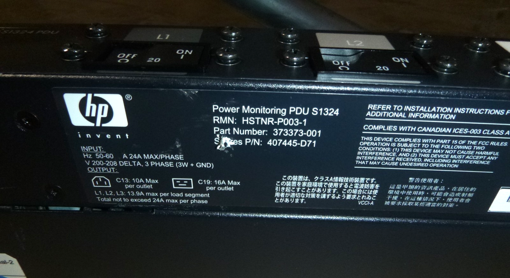 39-Outlets Vertical Rackmount PDU Hewlett Packard 3 Phase Input HP S1324 PDU | Electrical MRO Replacement Parts & Components and Commercial Electrical Supplies Company