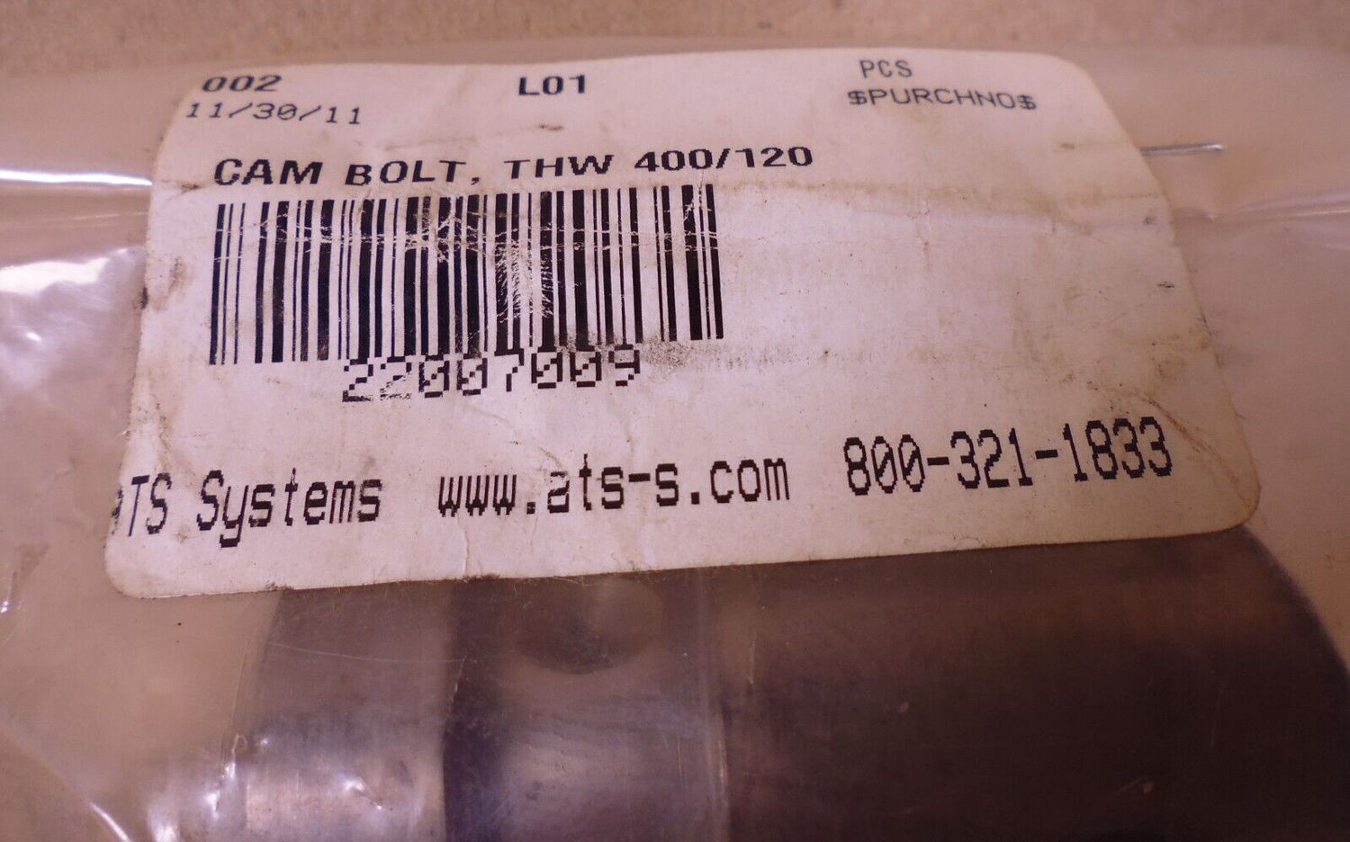 ATS Systems THW 400/120 400-120 Cam Bolt | Industrial MRO Replacement Parts, Manufacturing Machine Parts &amp; Components, Heavy Equipment Parts Supplier
