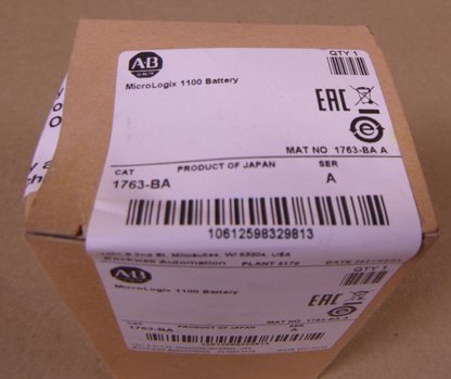 NEW Sealed Allen Bradley 1763-BA Ser A MICROLOGIX 1100 BATTERY | Electrical MRO Replacement Parts &amp; Components and Commercial Electrical Supplies Company