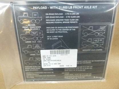 MTVR AMK25 MK25 CARGO TRUCK DECAL LABEL KIT AXLE PAYLOAD , 9905-01-611-5307 | Genuine FMTV Replacement Parts, LMTV Parts For Sale and Military Surplus Medium Tactical Vehicle Parts &amp; Components