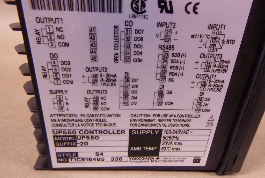 Used Yokogawa UP550 UP550-20 Controller S4 100-240VAC 50/60Hz 20VA | Electrical MRO Replacement Parts & Components and Commercial Electrical Supplies Company