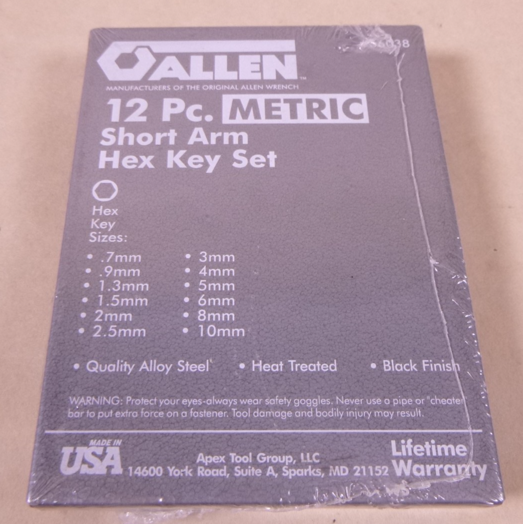 Allen 56038 12pc Metric Short Arm Hex Key Wrench Set USA Made NEW
