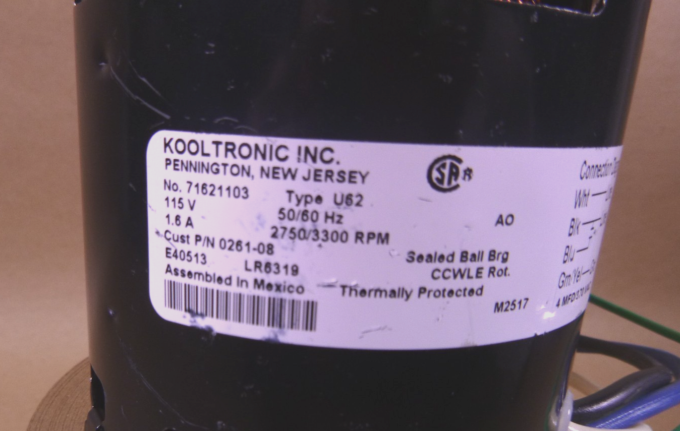 71621103 Kooltronic Double Shaft Blower Motor 115V 3300Rpm Type U62 *New Take Off* | Industrial Electric Motors, Pumps &amp; Parts