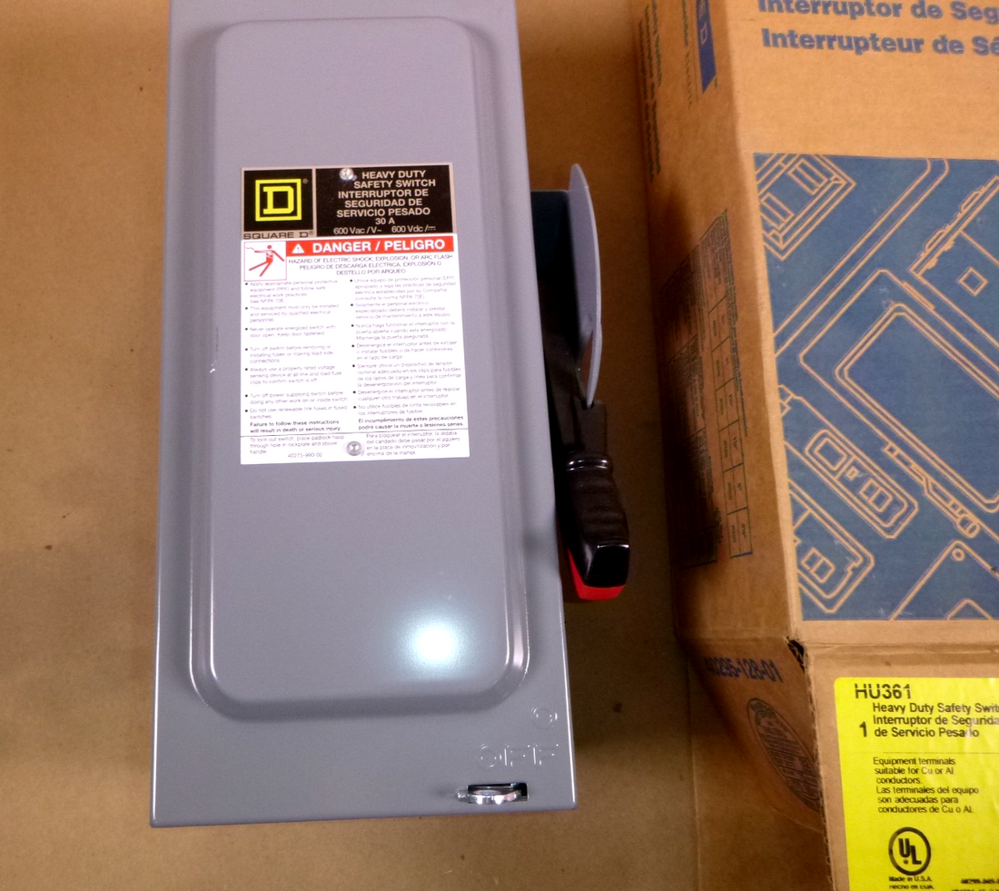 Square D HU361 Safety Switch Disconnect Heavy Duty, Non Fusible, 30A, 3P, 600V | Electrical MRO Replacement Parts &amp; Components and Commercial Electrical Supplies Company