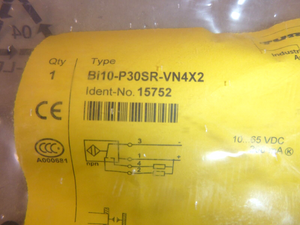 New Turck Bi10-P30SR-VN4X2 Inductive Sensor Ident # 15752, 10-65 Vdc, 200 mA