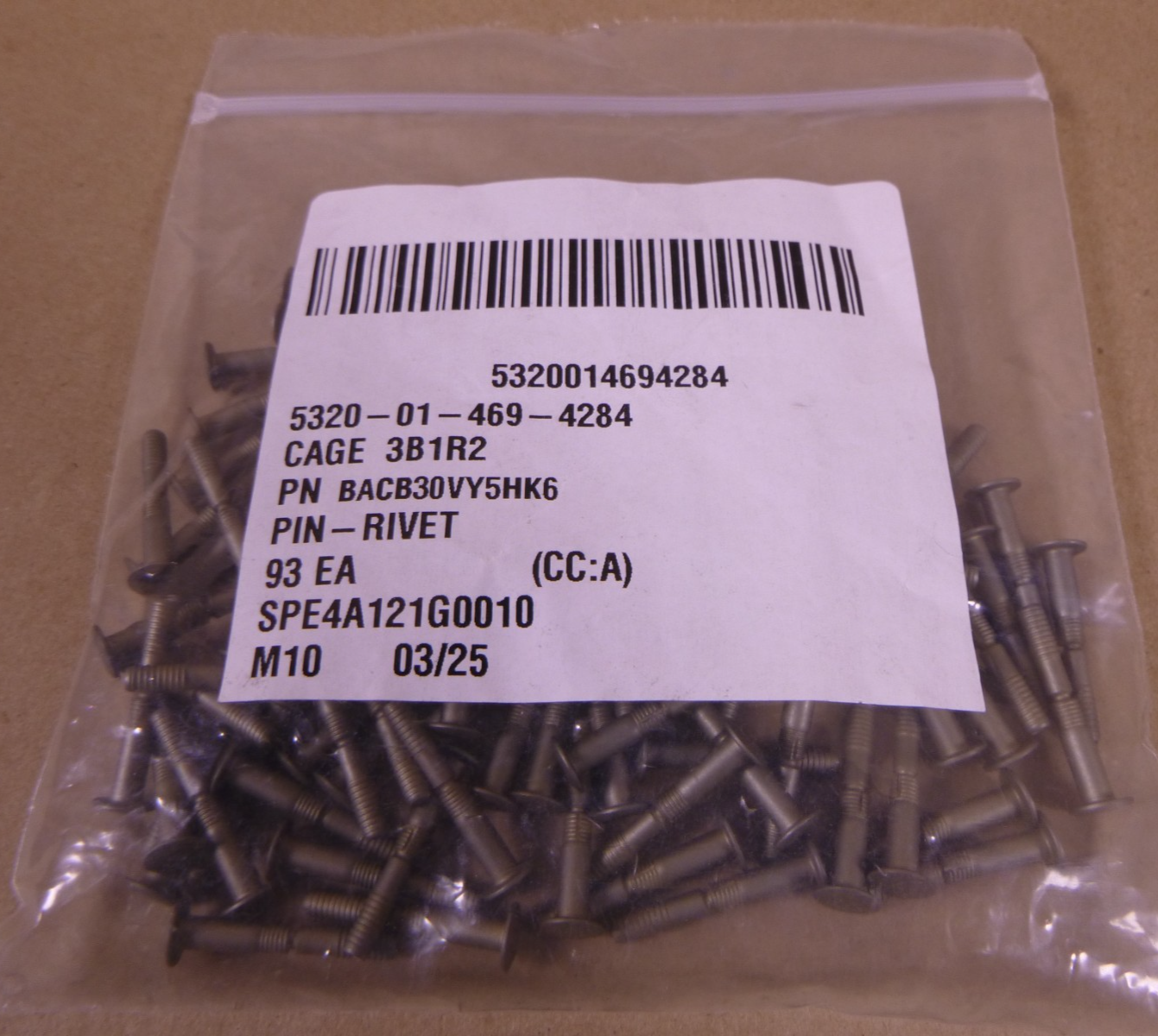 (93x) BACB30VY5HK6 Pin-Rivet , 5320-01-469-4284 | Industrial Replacement Nuts &amp; Bolts Distributor and Machinery Screws &amp; Fasteners Supply