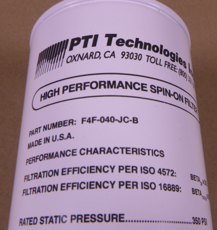 PTI F4F-040-JC-B High Performance Spin-On Filter | Industrial MRO Replacement Parts, Manufacturing Machine Parts &amp; Components, Heavy Equipment Parts Supplier
