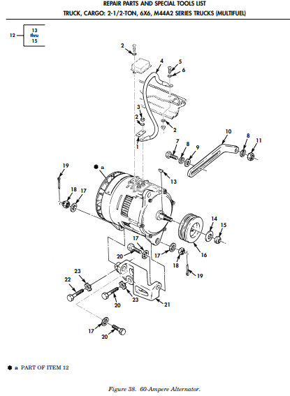 M44A2 M35A2 2-1/2TON 60Amp Alternator Bracket 10889930 , 5342-00-247-0000 | Genuine M35 Military Truck Parts and M939 Cargo Truck Surplus Parts