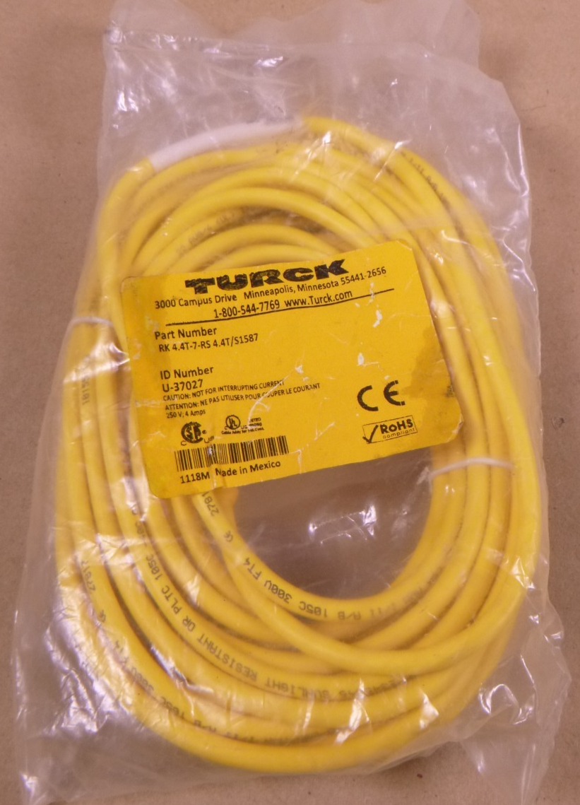 Turck RK 4.4T-7-RS 4.4T/S1587 M12 M/F Straight 4-Pin Cable 7M , U-37027 | Electrical MRO Replacement Parts &amp; Components and Commercial Electrical Supplies Company