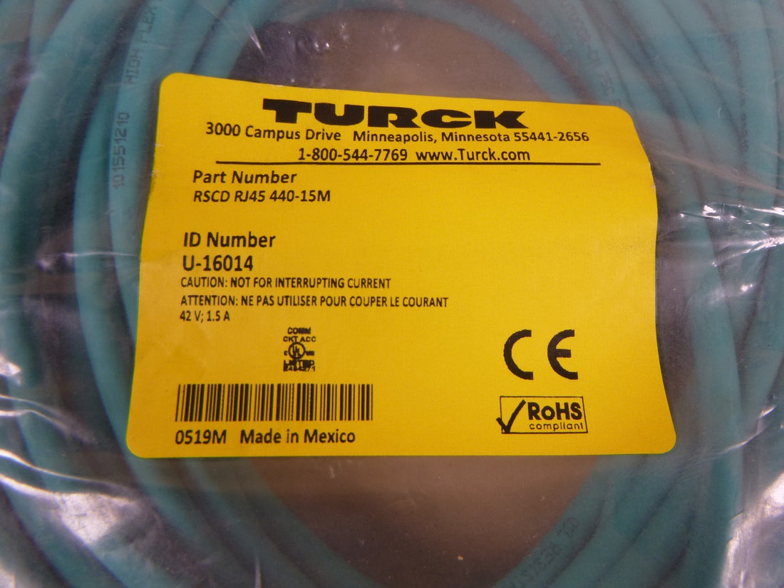 TURCK RSCD RJ45 440-15M, Industrial Ethernet Cordset 4-Pin 42V 1.5A , U-16014 | Electrical MRO Replacement Parts &amp; Components and Commercial Electrical Supplies Company