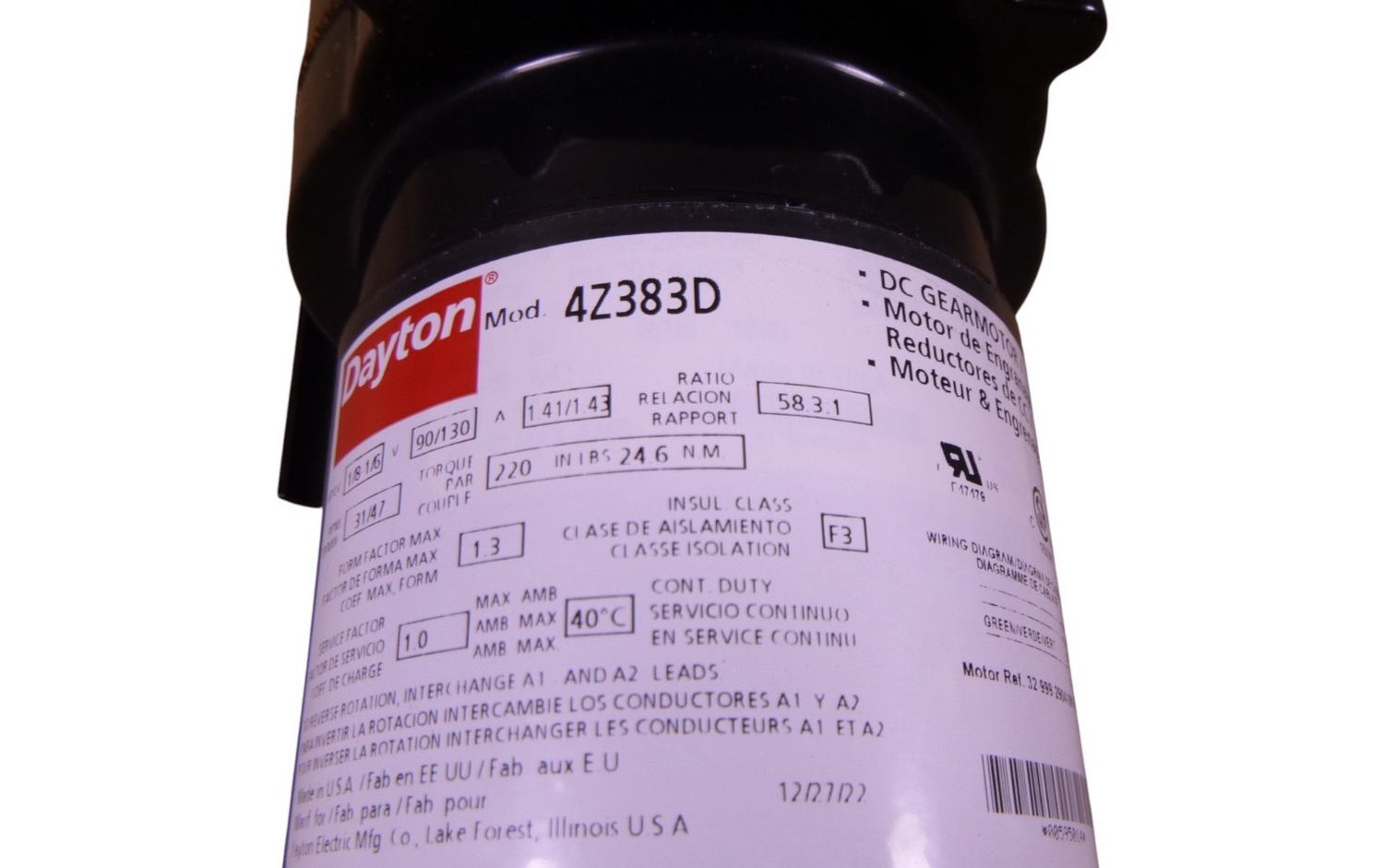 Dayton 4Z383D DC Gearmotor 1/8HP 90V 1.41A 31RPM 58.3:1 , 5/8" x 1-1/2" Shaft | Industrial Electric Motors, Pumps &amp; Parts