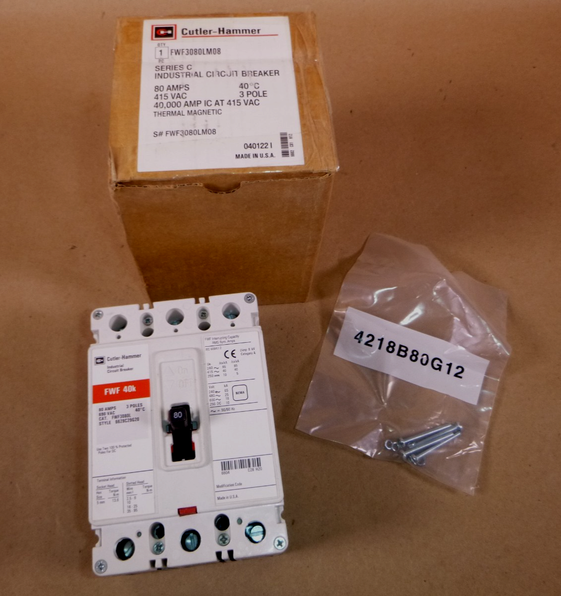 FWF3080LM08 Eaton CH Fixed Thermal, Fixed Magnetic Trip Circuit Breaker 80A 40kA | Electrical MRO Replacement Parts &amp; Components and Commercial Electrical Supplies Company