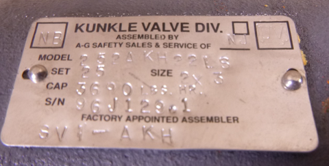 Kunkle 2" x 3" Relief Valve , 25PSI Set, 3690 Lbs. HR CAP, 252AKH22LS