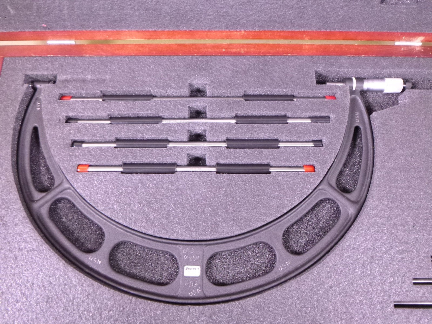 Starrett NO. 224 12-16" Anvil Outside Micrometer Set in Wood Case