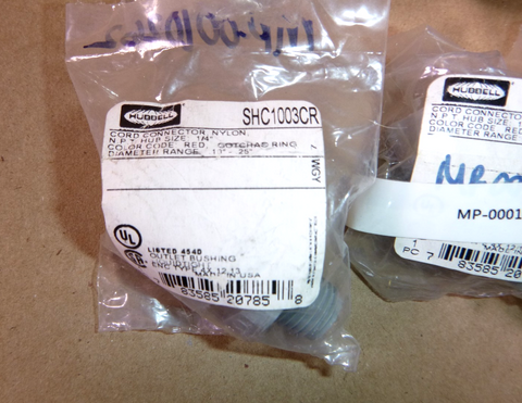 (Lot of 8) Hubbell SHC1003CR Cord Connector Straight Male .19-.25" 1/4" Nylon | Electrical MRO Replacement Parts & Components and Commercial Electrical Supplies Company