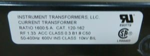 INSTRUMENT TRANSFORMERS 120-162 CURRENT TRANSFORMER 1600:5 50-400HZ 600V RF 1.33