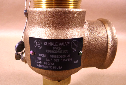 918BEDE06BJE - 0125 Kunkle Relief Valve 3/4" MNPT - 125 Psi - 68 GPM | Industrial MRO Replacement Parts, Manufacturing Machine Parts &amp; Components, Heavy Equipment Parts Supplier
