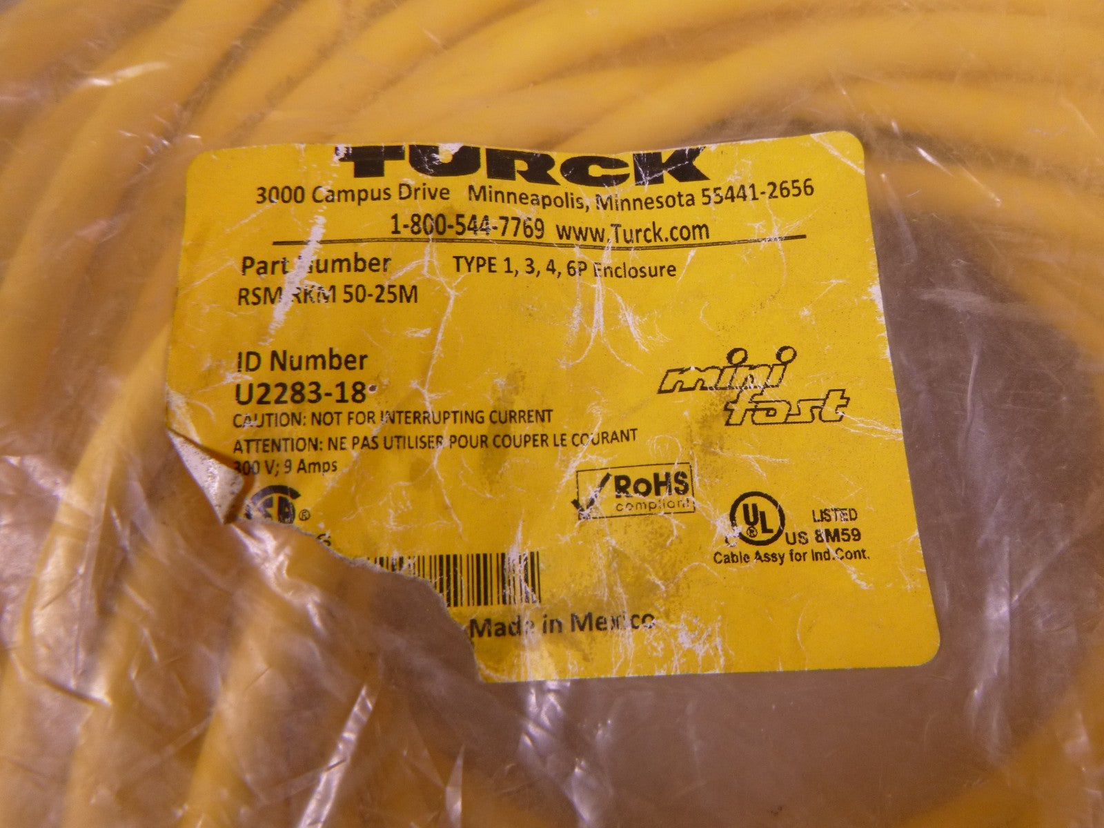 TURCK RSM RKM 50-25M , MINIFAST DOUBLE-ENDED CORDSET 5-Pin Male Female, U2283-18 | Electrical MRO Replacement Parts &amp; Components and Commercial Electrical Supplies Company
