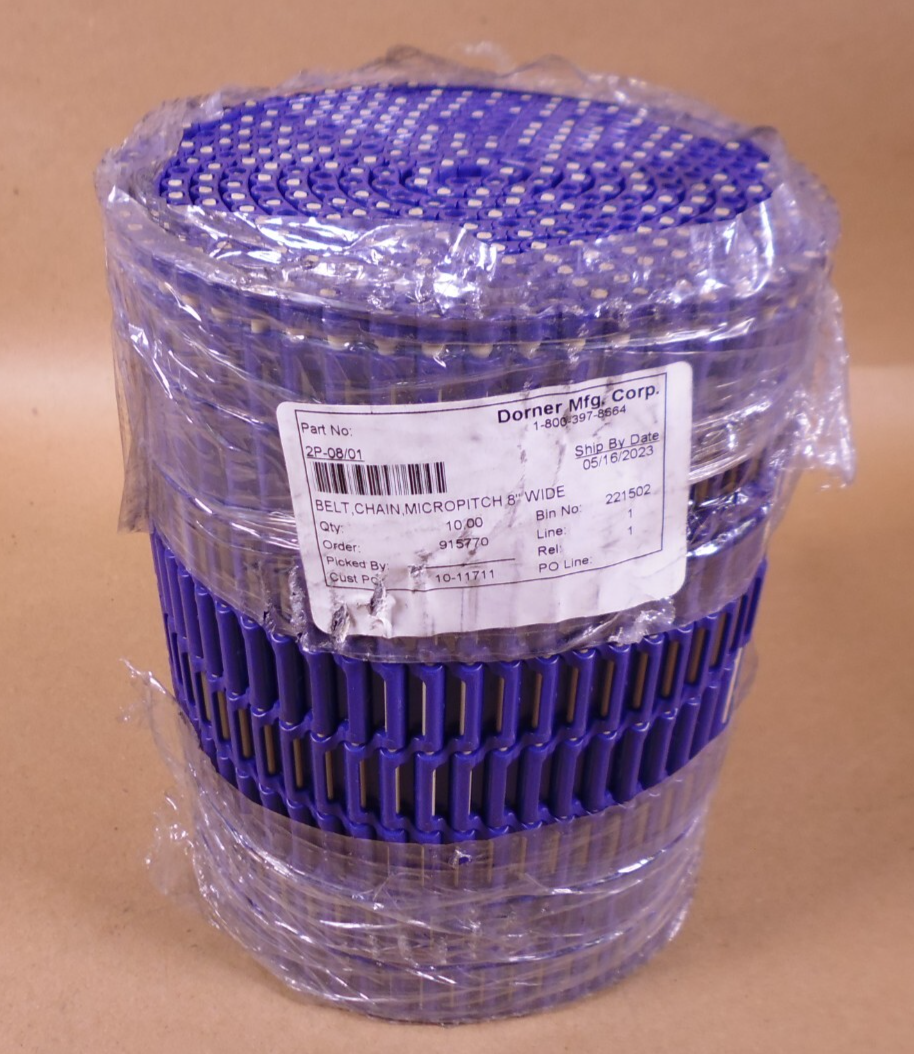 Dorner Micropitch 8" Wide Conveyor Chain Belt Acetal Blue , 2P-08/01 | Industrial MRO Replacement Parts, Manufacturing Machine Parts &amp; Components, Heavy Equipment Parts Supplier