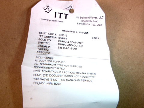 1" ITT Pneumatic Actuator 90psi B209 Part Number 1-N-PN-B209 | Electrical MRO Replacement Parts & Components and Commercial Electrical Supplies Company