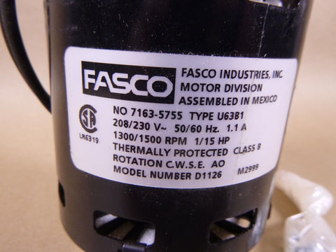 New Fasco D1126 Fan Motor 1/15 Hp, 1550 Rpm, 208/230 Vac, 5/16" x 3" Shaft