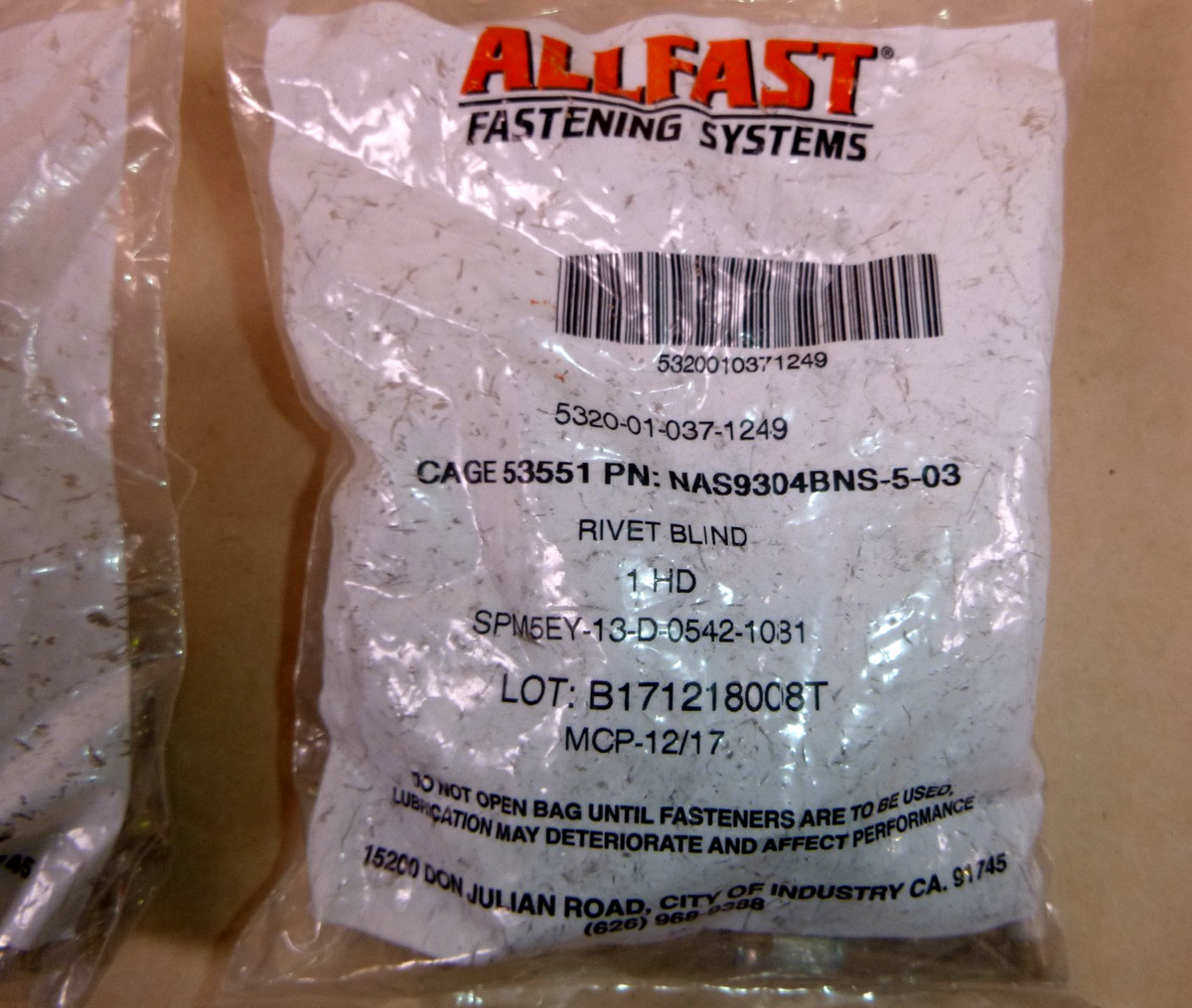 Allfast Blind Rivets AF3243-5-3, NAS9304BNS-5-03, CR3243-5-3, 5320-01-037-1249 | Industrial Replacement Nuts &amp; Bolts Distributor and Machinery Screws &amp; Fasteners Supply