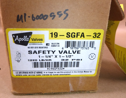 19SGFA32 Apollo Safety Relief Valve 19 Series 1-1/4" MNPT x 1-1/2" FNPT 32 Psi | Industrial MRO Replacement Parts, Manufacturing Machine Parts &amp; Components, Heavy Equipment Parts Supplier