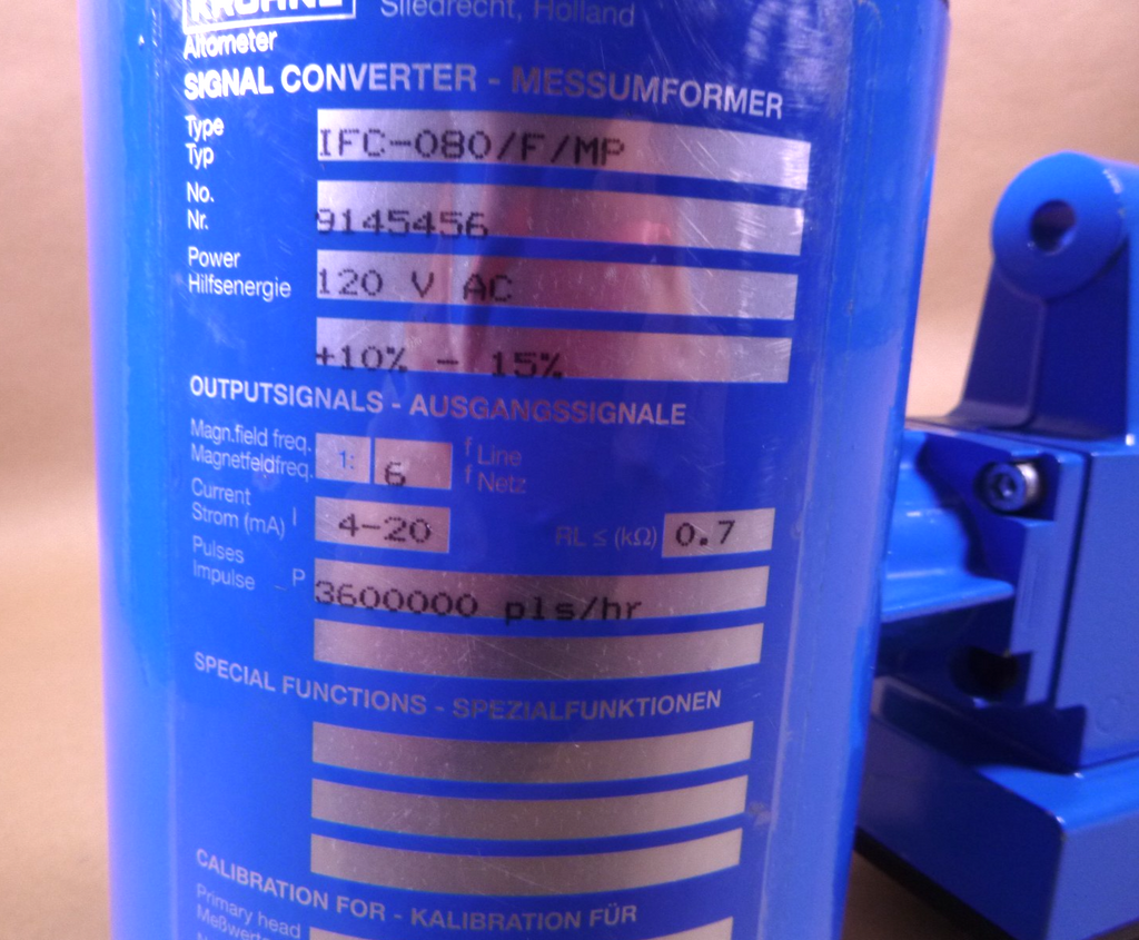 Krohne IFC 080/F/MP Signal Converter Flowmeter 3600000 Pulse / hr. 120V 4-20mA | Electrical MRO Replacement Parts & Components and Commercial Electrical Supplies Company